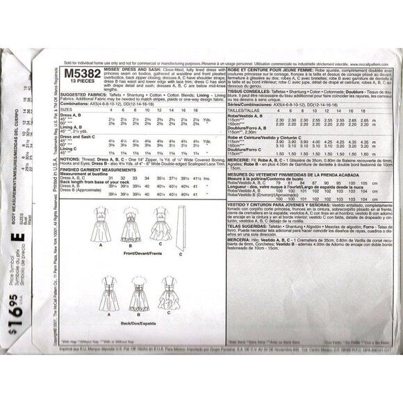 McCall's M5382 Misses 12 to 18 Special Occasion Cocktail Dress Sewing Pattern - Picture 2 of 2